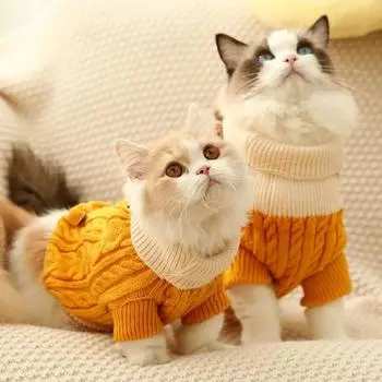 Одежда для собак, кошек, классический вязаный свитер с высоким воротником, милая, красочная, зимняя теплая одежда для домашних животных, одежда для щенков и котят, двуногая одежда XS 0-1.5kg жёлтый
