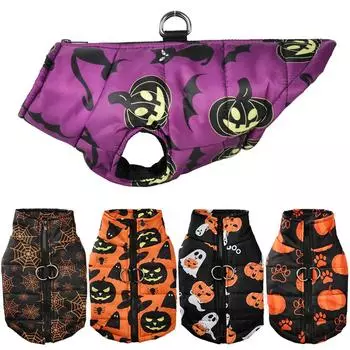 Одежда для собак на Хэллоуин для маленьких и средних собак, кошек, мягкая куртка с набивным рисунком, костюм щенка, забавный принт с тыквой, жилет для французского бульдога, зимнее пальто S