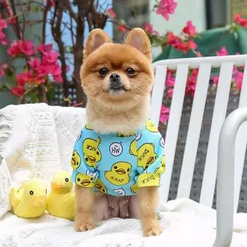 Одежда для собак на выход Мультяшная утка Щенок Пижама для собак Мягкий полиэстеровый комбинезон для щенков Дышащая одежда для четвероногих собак Весна XS розовый