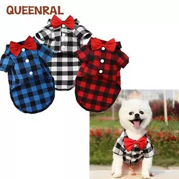 Одежда для собак QUEENRAL, клетчатые рубашки для собак с бантом, костюм для чихуахуа, французский бульдог, одежда для собак, одежда для маленьких и средних собак, одежда XS-4XL