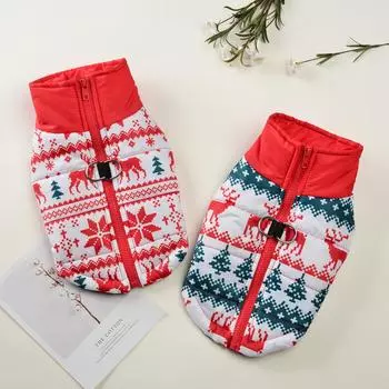 Одежда для собак Рождественская куртка для маленьких и средних собак, пальто для кошек, зимний костюм с забавным принтом лося и снежинки, одежда для щенков, жилет для чихуахуа, принадлежности S