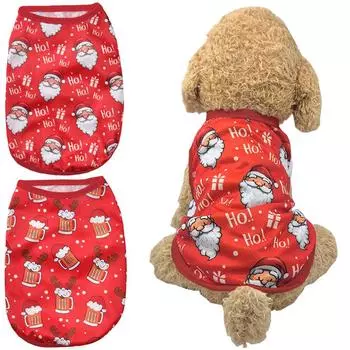 Одежда для собак, рождественский новогодний жилет для домашних животных, футболка для маленьких и средних собак, кошек, принт пива и оленя, костюм щенка, французский бульдог, мопс XS