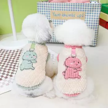 Одежда для собак с изображением мультфильмов, зимняя, розовая, зеленая, флисовая, теплая, с капюшоном для собак, пальто, одежда для щенков, пуловер, куртка, толстовка для маленьких собак S зелёный