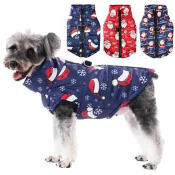 Одежда для собак с рождественским принтом для маленьких и средних собак, зимняя ветрозащитная водонепроницаемая теплая куртка для щенков с D-образным кольцом, пальто для чихуахуа S