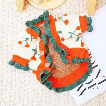 Одежда для собак, зимний вязаный свитер для собак, мягкий модный комбинезон с вишневым принтом для собак, одежда чихуахуа, теплый кардиган для собак, пальто XS оранжевый