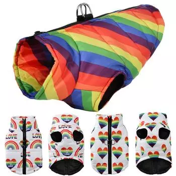 Одежда для собак Зимняя теплая куртка для щенков для маленьких и средних собак Куртка Жилет для кошек с высоким воротником Принт в виде сердечка Одежда для домашних животных йоркширский чихуахуа S