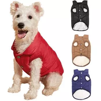 Одежда для собак Зимняя теплая куртка Ветрозащитный жилет для маленьких и средних собак кошек Водонепроницаемая одежда для домашних животных Мопс Йоркширский такса XS чёрный