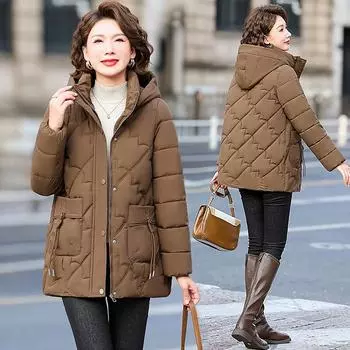 Одежда для среднего возраста, одежда для молодых мам, зимняя утепленная одежда, свободная одежда для людей среднего возраста и пожилых людей в иностранном стиле. XL чёрный