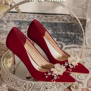 Одежда для свадебного показа, свадебная обувь, свадебное платье 2024 года, новые китайские туфли на высоком каблуке, беременные женщины носят тосты, не уставшие от тонких каблуков 34
