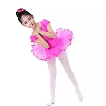 Одежда для танцев для девочек, балет с короткими рукавами, юбка из пышной ткани, одежда для выступлений, одежда для репетиций балета 150 белый