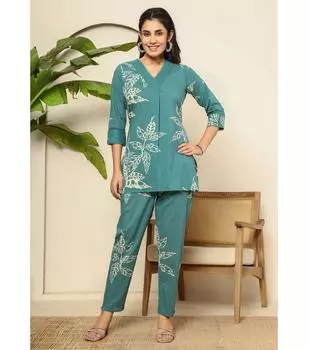 Одежда для вечеринок Дизайнерский хлопковый комплект из брюк и куртки в стиле вельвета для женщин в стиле Болливуда, топ-туника, платье-куртка M зелёный