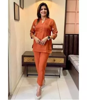 Одежда для вечеринок, хлопковая Курта, штаны, шнур, комплект, женская одежда для вечеринок в Болливуде, топ, туника, платье Курти M оранжевый
