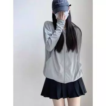 Одежда для защиты от солнца для женщин 2025 Новое поступление Летняя защита от УФ-лучей Тонкое пальто из ледяного шелка Легкая тонкая и свободная одежда с капюшоном для защиты от солнца Grey 2XL Suggested 65.00 kg-75.00 kg