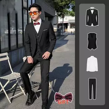 Одежда для жениха Одежда для братьев Летний свадебный костюм Костюм-четверка Мужское групповое платье для братьев Свадебный костюм большого размера S темно-синий