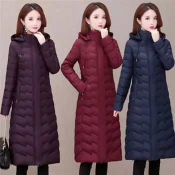 Одежда для женщин среднего и пожилого возраста, тонкая, утолщенная, из хлопка, выше колена, темперамент, тонкий, толстый, MM, зимнее пальто L фиолетовый