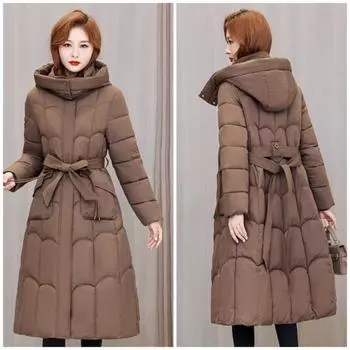 Одежда для женщин среднего и пожилого возраста с хлопковой подкладкой, длинные модели, облегающая одежда для женщин больших размеров с поясом, с хлопковой подкладкой L чёрный