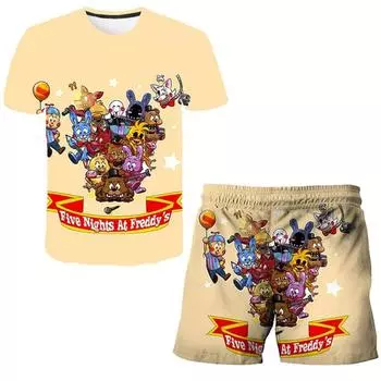 Одежда Five Night at Freddy для мальчиков и девочек, летние костюмы с 3d принтом, детские футболки с короткими рукавами, шорты, комплекты из 2 предметов, детская одежда для игр Terroist Game 100