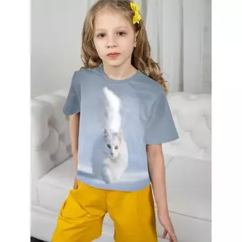Одежда Футболки для девочек 10-летняя девочка Милый кот 3D принт Одежда для девочек Детская футболка Детская одежда Верхняя одежда для детей 100