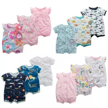 Одежда из 3 предметов для новорожденных, летние комбинезоны с короткими рукавами для маленьких мальчиков и девочек, хлопковый комбинезон с героями мультфильмов, тонкая пижама для малышей 6M