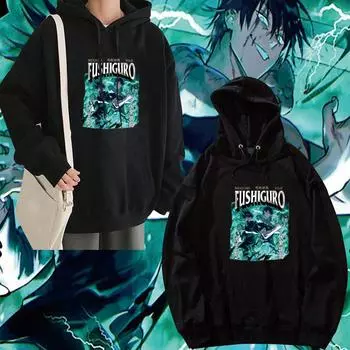 Одежда из аниме Jujutsu Kaisen Toji Fushiguro и Fushiguro Megumi с капюшоном и принтом для мужчин и женщин Hodoies Harajuku Повседневная толстовка XS чёрный