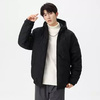 Одежда из флиса с хлопковой подкладкой Мужская модная осенне-зимняя одежда свободного покроя с хлопковой подкладкой Утолщенные флисовые куртки с хлопковой подкладкой С капюшоном M чёрный