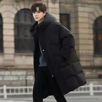 Одежда из гусиного пуха, мужская, средней и длинной длины, зимняя, утепленная, устойчивая к холоду, одежда для хлеба, новая, высококачественная, мужская, с капюшоном, пуховая M
