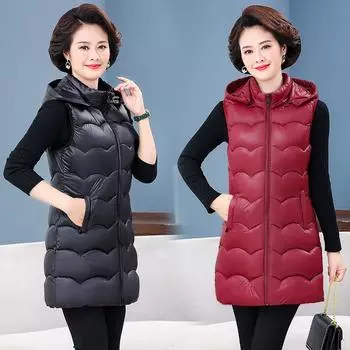 Одежда из хлопка для людей среднего и пожилого возраста, жилет, женская жилетка средней и длинной длины для мам на осень и зиму, жилет-куртка, большой размер для полных людей 100 кг XL красный