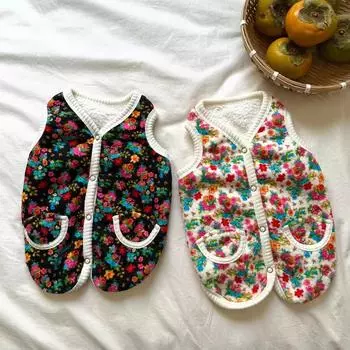 Одежда из хлопка для маленьких собак, классическое потертое пальто с цветочным принтом для домашних животных, зимняя одежда для бишонов, теплый жилет для плюшевых собак, красивая одежда для собак XS чёрный