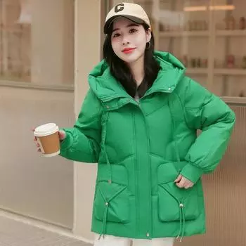 Одежда из хлопка для женщин 2024 года, антисезонная зимняя одежда, модная повседневная свободная теплая с капюшоном, утолщенная одежда из хлеба, тренд M [Recommended below 57.5kg] белый