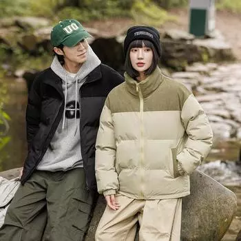 Одежда из хлопка Мужская и женская зимняя плотная теплая одежда из хлопка Одежда для хлеба Воротник-стойка Пара Свободная повседневная S чёрный