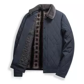 Одежда из хлопка Осень и зима Деловая одежда для среднего возраста Бархатная подкладка, которую можно снять Меховой воротник Легкое повседневное теплое хлопковое пальто 170