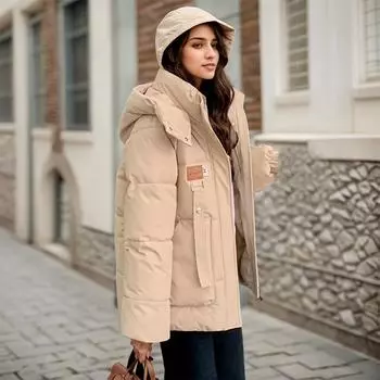 Одежда из хлопка с капюшоном женская зимняя 2024 года новая корейская версия большого размера свободная маленькая одежда из хлопка куртка одежда из хлопка M чёрный