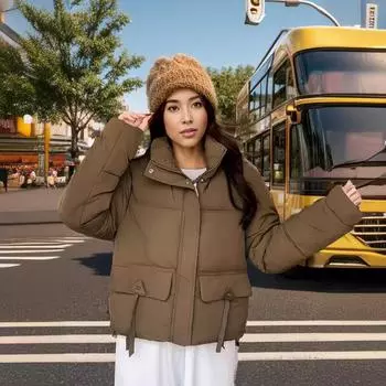 Одежда из хлопка, женская, короткая, зимняя, модная, воротник-стойка, милая, теплая, маленькая, треугольная, стандартная, хлебная одежда M