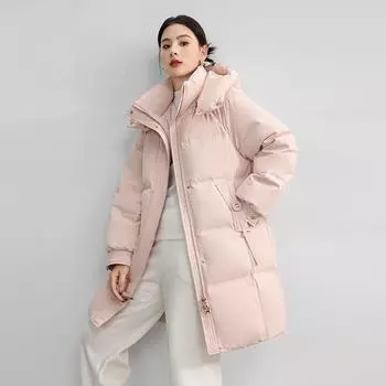 Одежда из хлопка, женская куртка средней длины с начесом, зимняя универсальная, модная, простая одежда из хлопка, свободная куртка из хлопка M чёрный