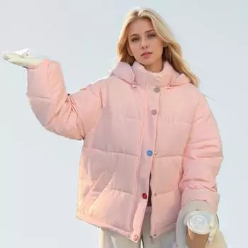 Одежда из хлопка, женская модная одежда, цветная бархатная пряжка, веселая, с капюшоном, воротником-стойкой, ветрозащитная куртка S чёрный