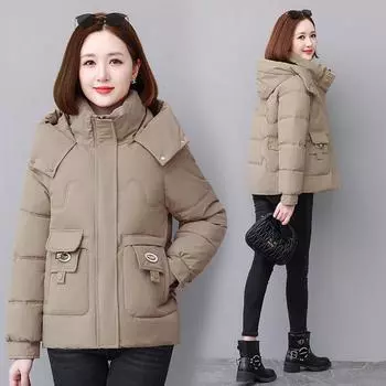 Одежда из хлопка, женская новая зимняя одежда с хлопковой подкладкой, одежда из хлеба, свободное утолщенное пальто M чёрный