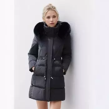 Одежда из хлопка, женская, средней и длинной длины, модная, высококачественная, с хлопковой подкладкой, большой меховой воротник, утолщенная талия, куртка прилив L синий