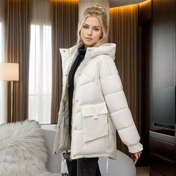 Одежда из хлопка, женская, средней и длинной длины, свободная, с капюшоном, с большим карманом, куртка, утолщенная, теплая, с хлопковой подкладкой M