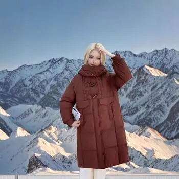 Одежда из хлопка, женская зимняя мода с капюшоном, свободная, средней и длинной выше колена, утолщенная одежда из хлеба M [Recommended 80-60kg] чёрный