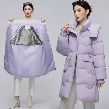 Одежда из хлопка, женская зимняя новая одежда с хлопковой подкладкой, средняя и длинная модная универсальная утолщенная свободная и тонкая зимняя куртка M чёрный