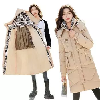 Одежда из хлопка, женская зимняя одежда средней длины, свободная утепленная, повседневная и универсальная, зимние куртки из хлопка, одежда из хлопка M бордовый