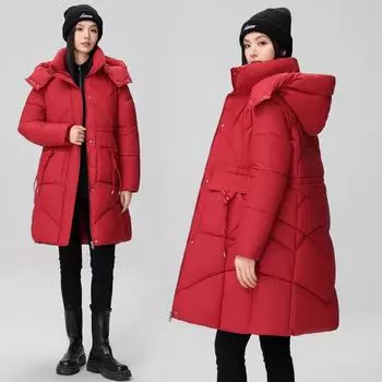 Одежда из хлопка, женская зимняя одежда средней длины с утолщением на талии, одежда из хлопка с капюшоном, подружки, однотонные пальто, хлопковые куртки, прилив M80-55 kg