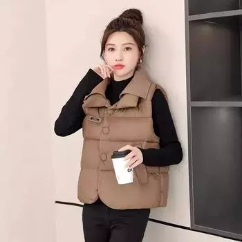 Одежда из хлопка, жилет женский хлопковый жилет новый маленький модный теплый осенне-зимний универсальный хлопковый жилет L80-60kg