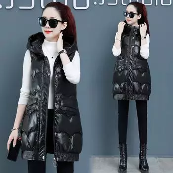 Одежда из хлопка, жилет, женский жилет, жилет, хлопковое пальто осень-зима новая куртка средней и длинной длины с капюшоном M розовый