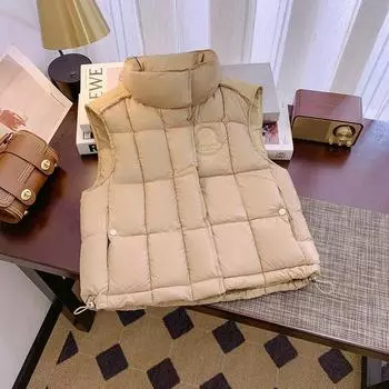 Одежда из хлопка, жилеты женские короткие модели, новые модели, универсальный жилет с воротником-стойкой, зимняя безрукавка M чёрный