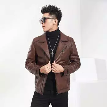 Одежда из коровьей кожи Мужская кожаная одежда Мужская одежда из воловьей кожи с верхним слоем из мотоциклетной кожи Мужская молодежная одежда для отдыха 4XL