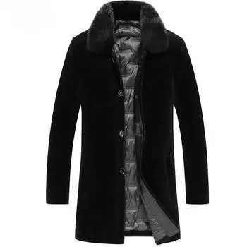 Одежда из натуральной кожи, меховое мужское пальто, пуховое кашемировое пальто средней длины, меховой воротник из норковой кожи с меховым воротником XXL чёрный