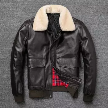 Одежда из натуральной кожи, мужской первый слой из воловьей кожи, летный костюм ВВС, большие размеры, хлопковая кожаная куртка с меховым воротником, простая зимняя S черный кожаный жакет