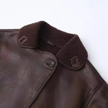 Одежда из овечьей шерсти для локомотива, женская, осень и зима, новая теплая, свободная, двухсторонняя куртка с лацканами, куртка с интегрированным мехом XS темно-коричневого