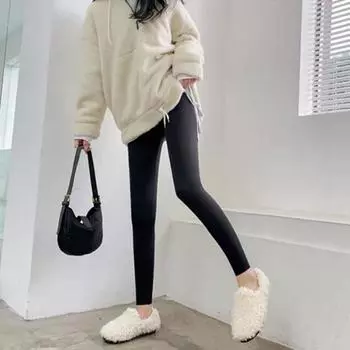 Одежда из овечьей шерсти, осенние и зимние шерстяные толстые леггинсы с высокой талией, йога для живота S чёрный